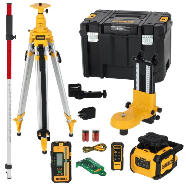 DEWALT DCLE15221GL-QW | Laser rotante raggio verde 600m USB-C IP66 con treppiede e telecomando