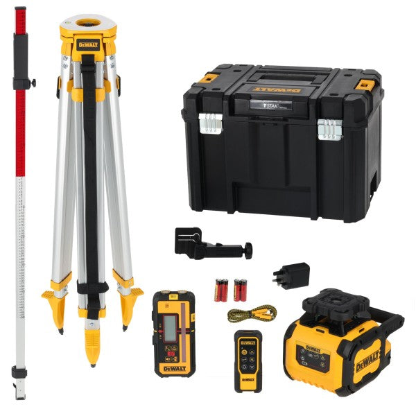 DEWALT DCLE15211RL-QW | Laser rotante autolivellante raggio rosso 600m USB-C IP66 con treppiede e telecomando