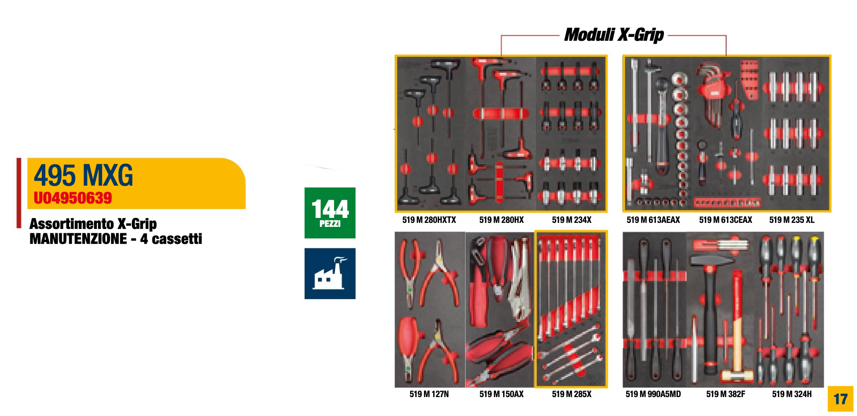 USAG 495 MXG - Assortimento utensili X-GRIP 144 pezzi