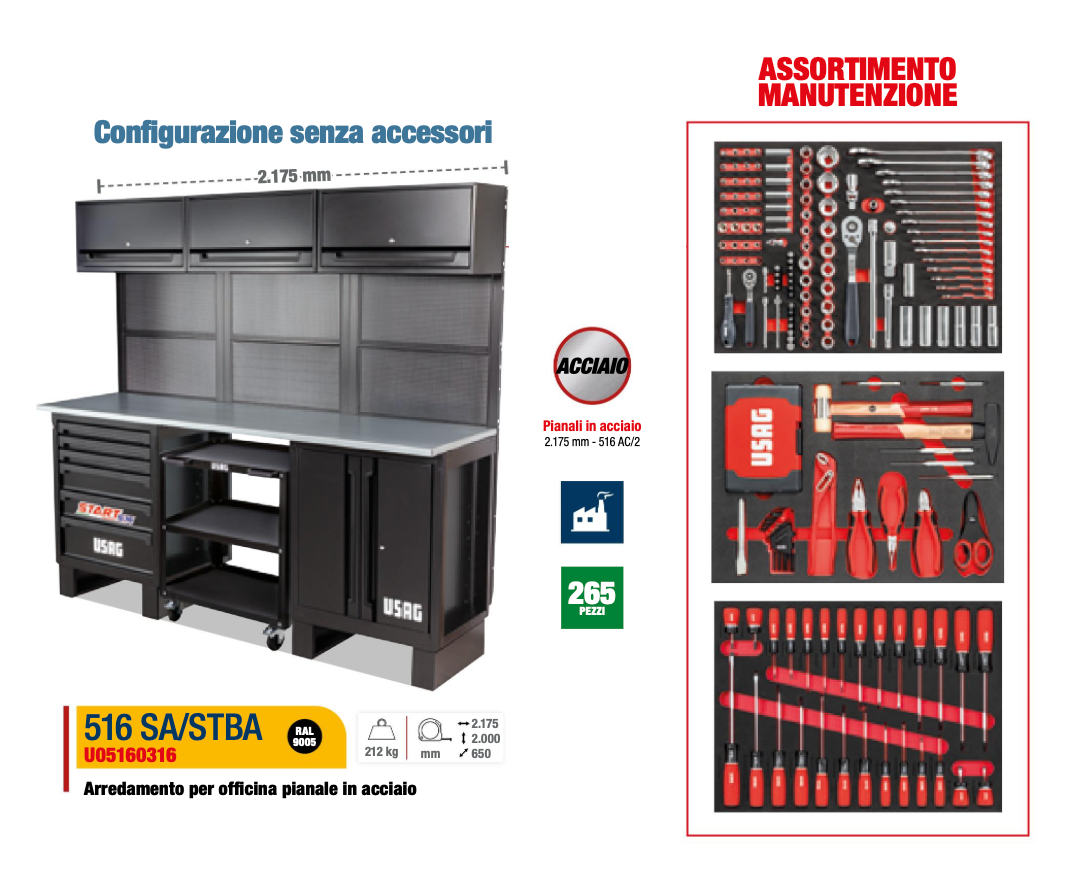 USAG 516 SA/STBA- Postazione officina con carrello e utensili
