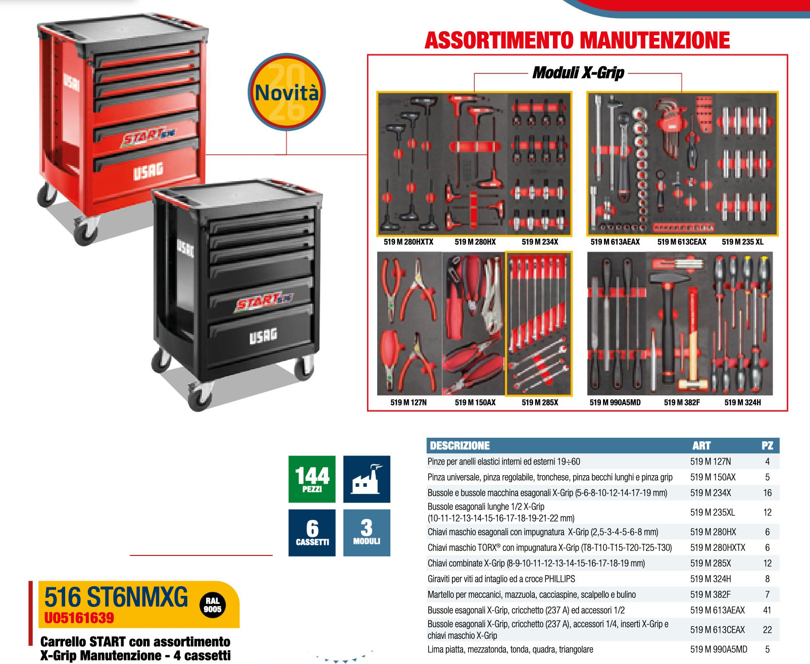 USAG 516 ST6NMXG - Carrello START con utensili X-GRIP