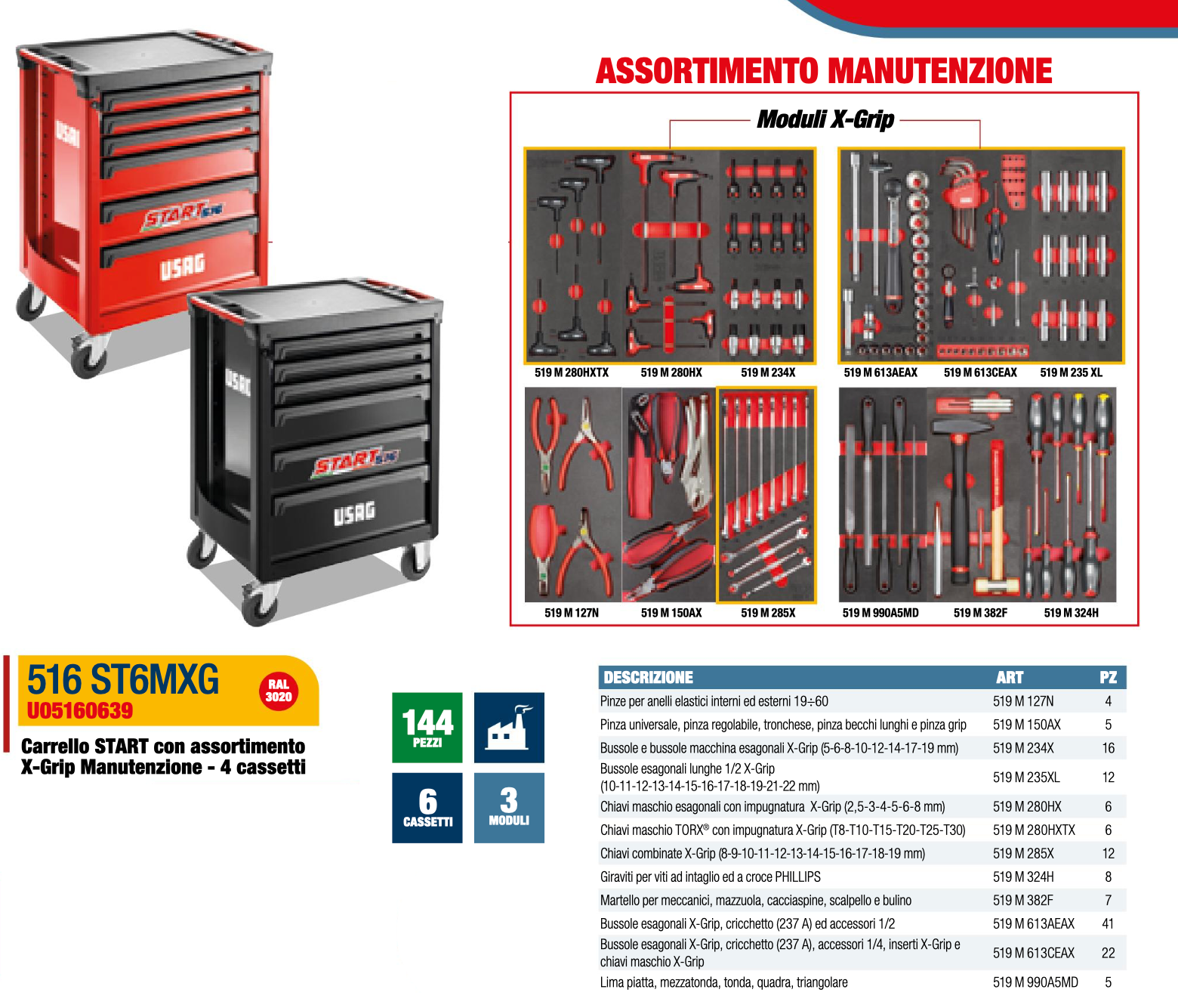 USAG 516 ST6MXG - Carrello START con utensili X-GRIP