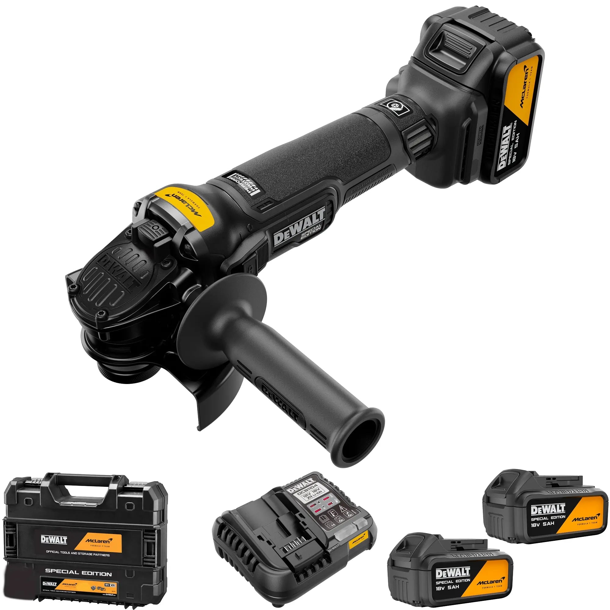 DEWALT DCG45MP2T-QW | Smerigliatrice angolare 125mm 18V XR MCLAREN + 2 batterie 5Ah Edizione esclusiva