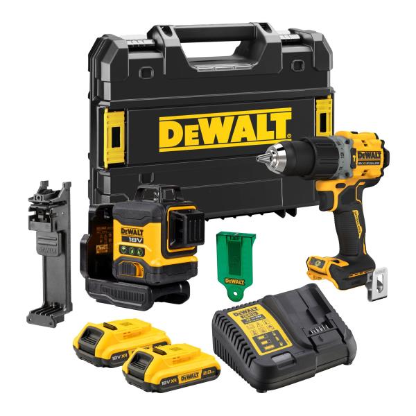 DEWALT DCK2095D2T-QW | Kit XR 18V BRUSHLESS con Trapano DCD805 e Laser multilinea DCLE34031