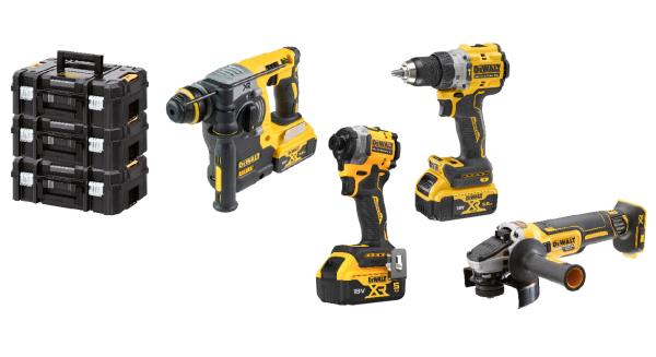 DEWALT DCK4006P3T-IT | Kit XR 18V BRUSHLESS con Trapano DCD805, Avvitatore DCF850, Smerigliatrice DCG405 e Tassellatore DCH273