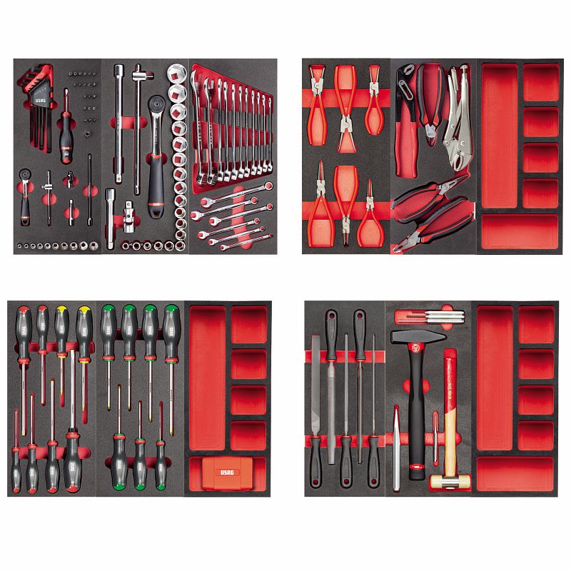 USAG 495 MB | Assortimento manutenzione 156 pezzi con 4 cassetti e moduli in spugna bicolore