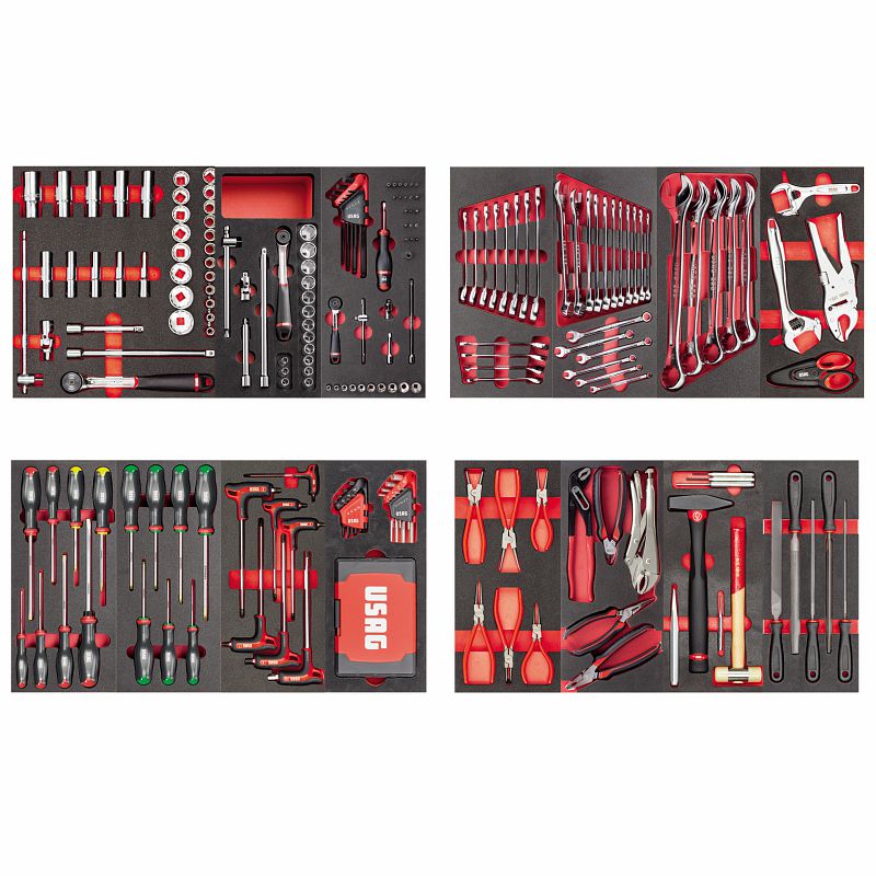 USAG 495 MC | Assortimento manutenzione 302 pezzi con 4 cassetti e moduli in spugna bicolore
