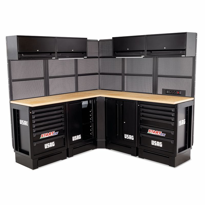 USAG 516 SA/CBL | Arredamento per officina angolare con pianale in legno e moduli completi