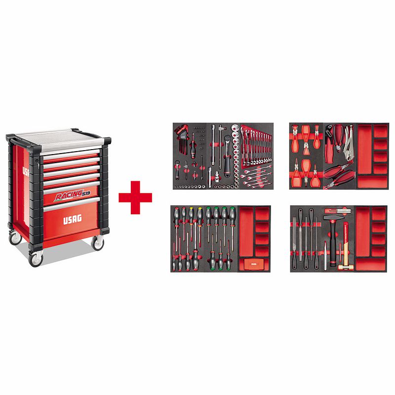 USAG 519 RS6/3MM Carrello RACING con assortimento manutenzione 156 pz