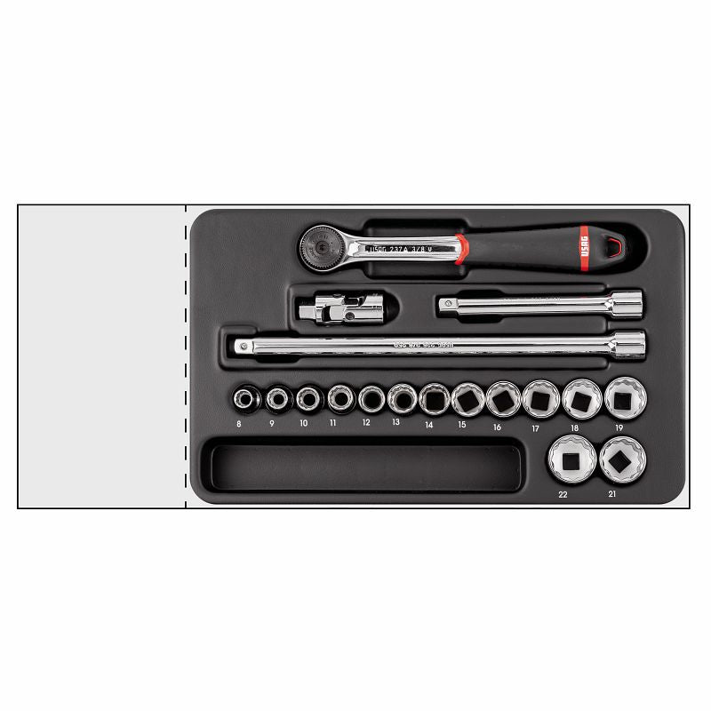 USAG 519/604BA | Modulo in termoformato 18 pezzi 3/8" con cricchetto IP51 e bussole poligonali