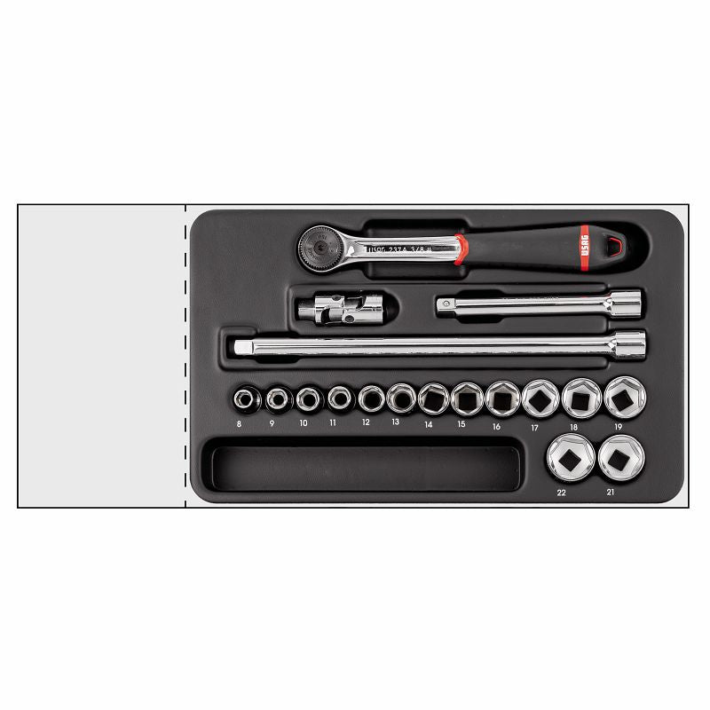 USAG 519/604BEA | Modulo in termoformato 18 pezzi 3/8" con cricchetto IP51 e bussole esagonali