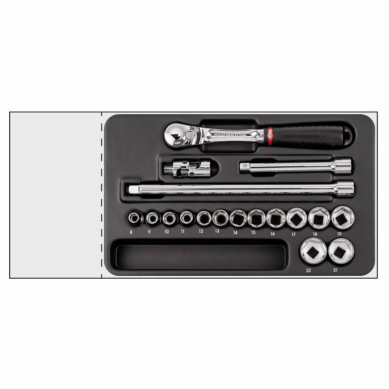 USAG 519/604BEB | Modulo in termoformato 18 pezzi 3/8" con cricchetto sigillato e bussole esagonali