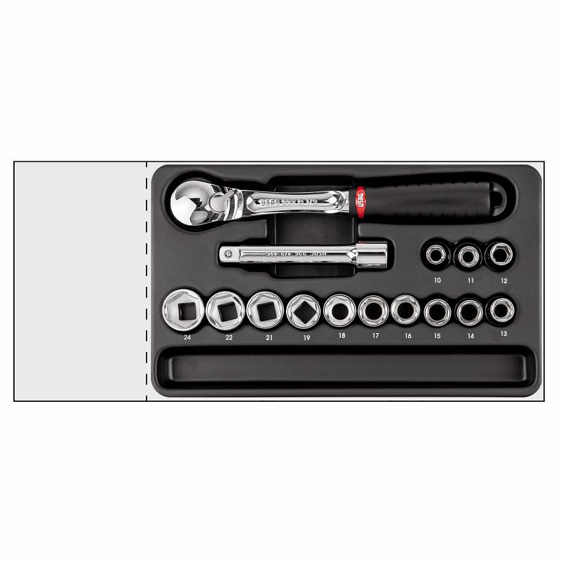 USAG 519/604CEB | Modulo in termoformato 15 pezzi 1/2" con cricchetto sigillato e bussole esagonali