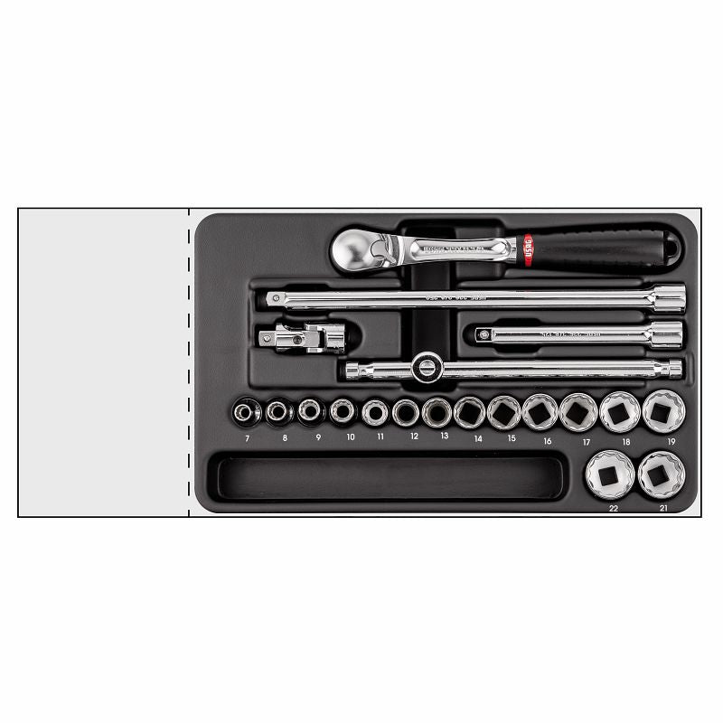 USAG 519/605BB | Modulo in termoformato 20 pezzi 3/8" con bussole e cricchetto sigillato