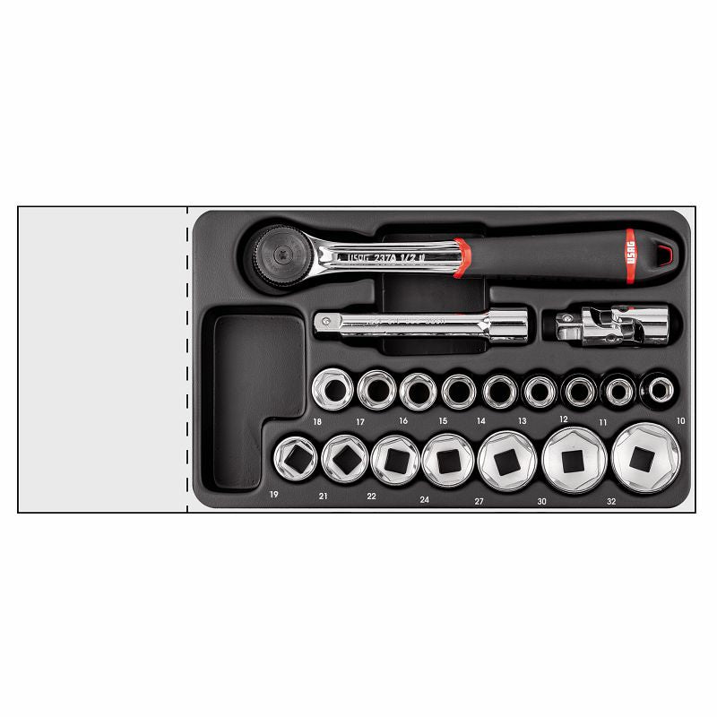 USAG 519/605CEA | Modulo in termoformato 19 pezzi 1/2" con bussole esagonali e cricchetto IP51