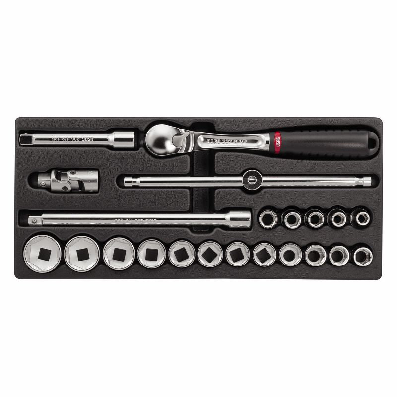 USAG 519/613CEB | Modulo in termoformato 22 pezzi 1/2" con bussole esagonali e cricchetto sigillato