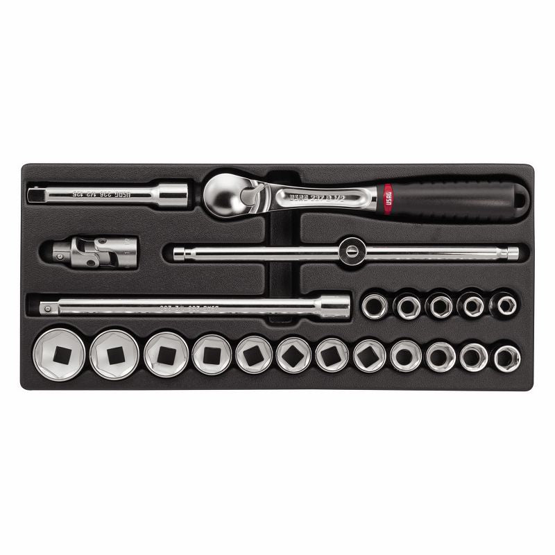 USAG 519/613CB | Modulo in termoformato 22 pezzi 1/2" con bussole poligonali e cricchetto sigillato