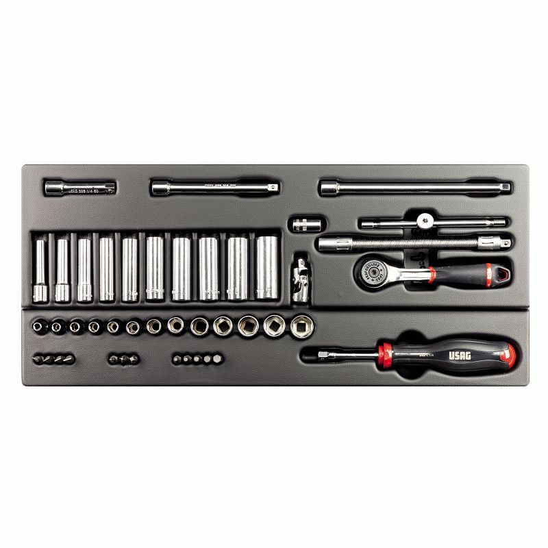 USAG 519/607AEA – Modulo in termoformato 44 pz 1/4" con bussole, inserti e cricchetto IP51