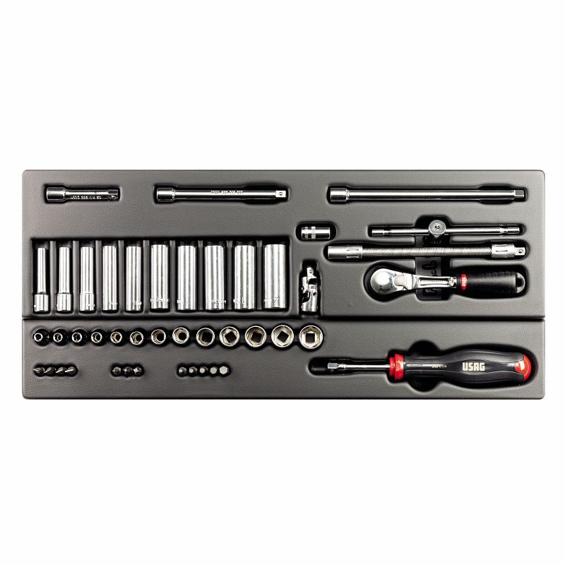 USAG 519/607AEB – Modulo in termoformato 44 pz 1/4" con bussole e cricchetto sigillato