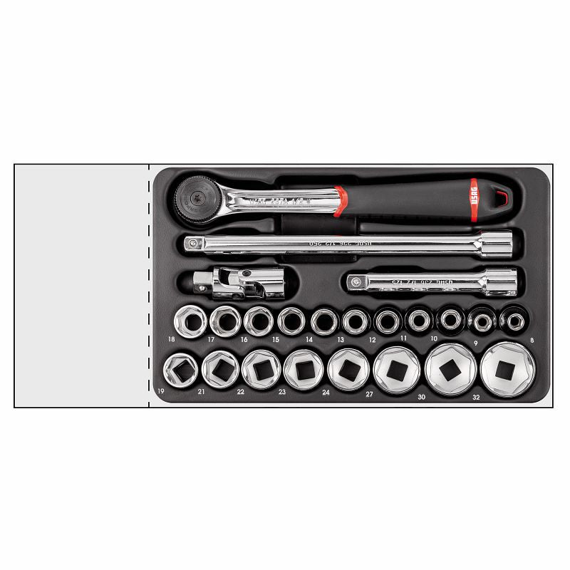 USAG 519/606CEA | Modulo in termoformato 23 pezzi 1/2" con bussole esagonali e cricchetto IP51