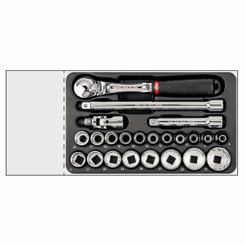 USAG 519/606CB | Modulo in termoformato 23 pezzi 1/2" con bussole poligonali e cricchetto sigillato