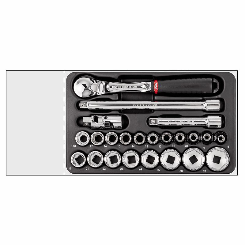 USAG 519/606CEB | Modulo in termoformato 23 pezzi 1/2" con bussole esagonali e cricchetto sigillato