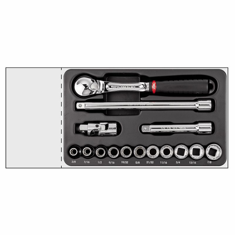 USAG 519/606CBPOL | Modulo in termoformato 15 pz 1/2" in pollici con cricchetto sigillato e bussole