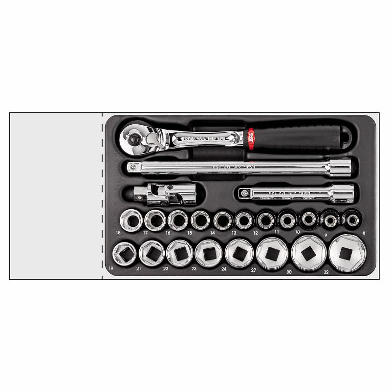 USAG 519/606CEBP | Modulo in termoformato 23 pezzi 1/2" con bussole esagonali e cricchetto con trattenimento bussola