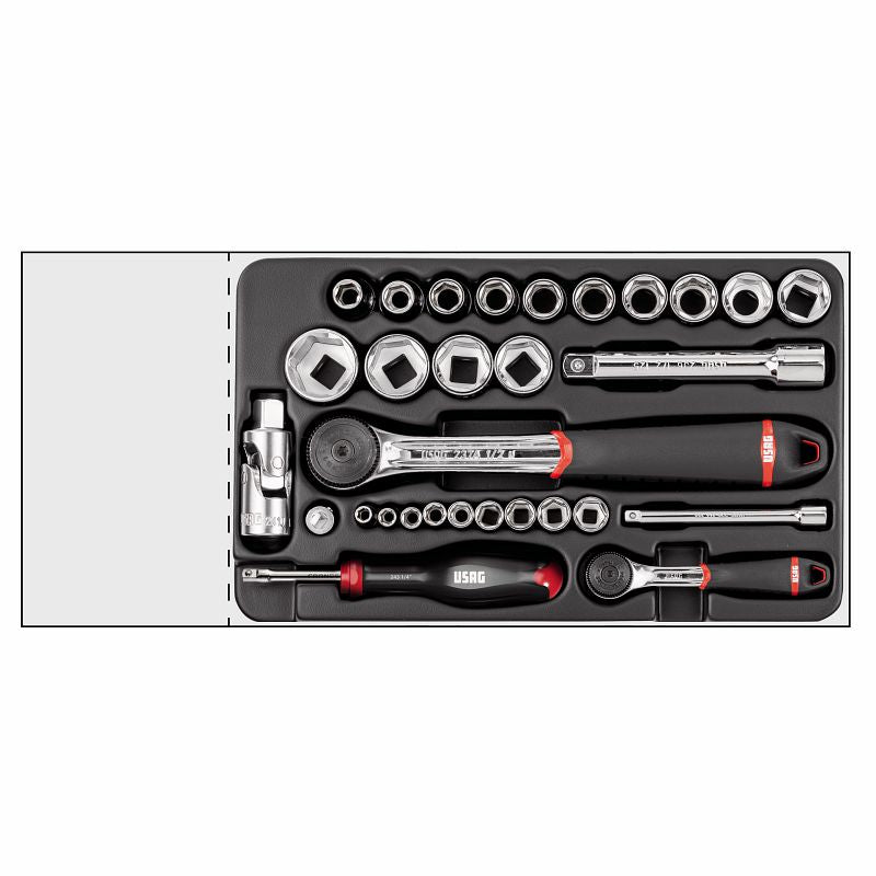 USAG 519/606ACEA – Modulo in termoformato 30 pz 1/4"-1/2" con bussole e cricchetti IP51