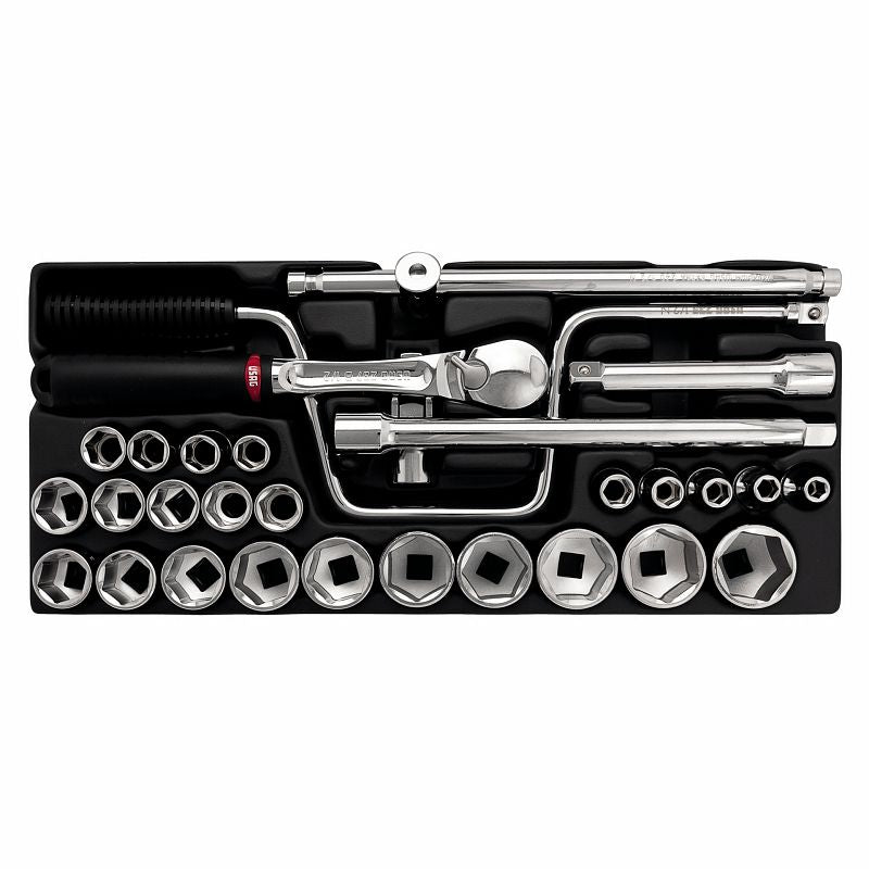 USAG 519/607CEB – Modulo in termoformato 30 pz 1/2" con bussole esagonali e cricchetto sigillato