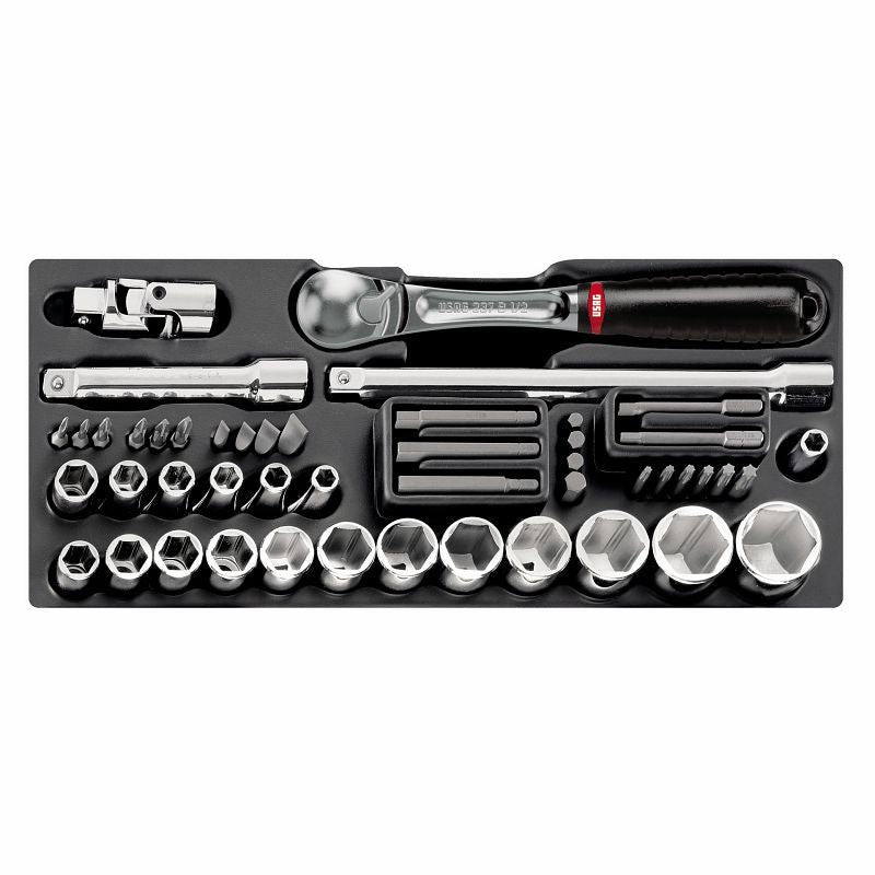 USAG 519/607ICEB – Modulo in termoformato 49 pz 1/2" con bussole e inserti TORX® e cricchetto sigillato