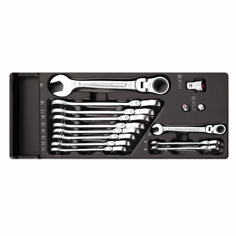 USAG 519/285KF | Modulo in termoformato con chiavi combinate a cricchetto snodate (15 pz)