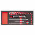 USAG 519 M 613BEA | Modulo in spugna bicolore 22 pz 3/8" con cricchetto IP51 e bussole esagonali
