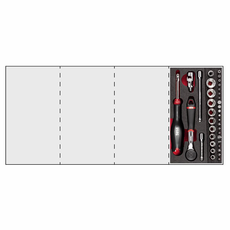 USAG 519 M 608AEA | Modulo in spugna bicolore 37 pz 1/4" con cricchetto IP51, bussole e inserti