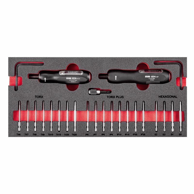 USAG 519 M 824SK23 – Modulo in spugna bicolore 23 pz con giraviti dinamometrici e inserti TORX