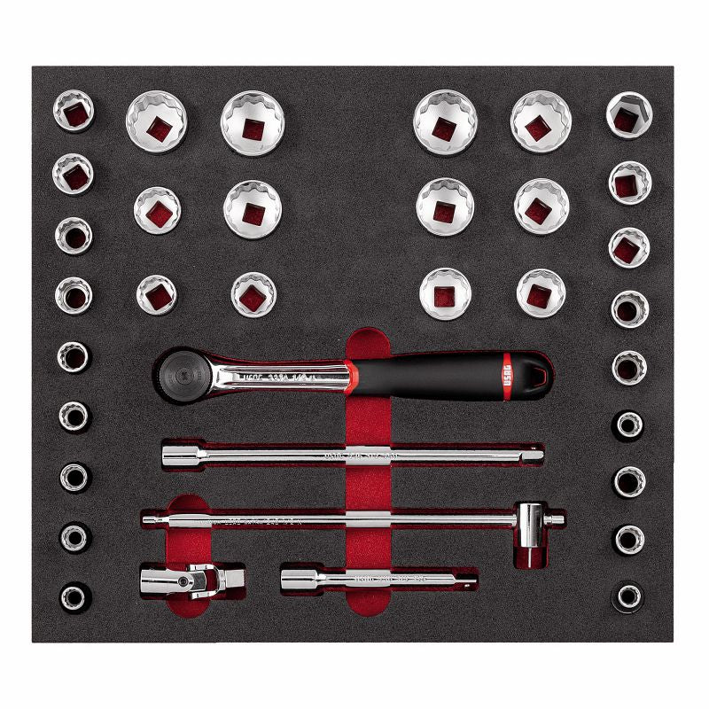 USAG 519 M 612MPA – Modulo in spugna bicolore 35 pz 1/2" con bussole metriche e in pollici