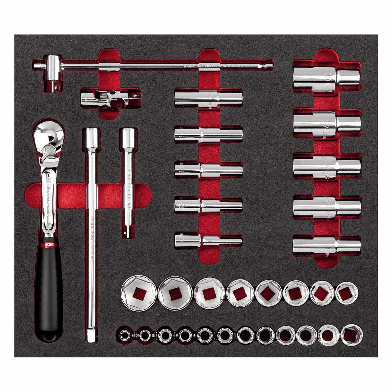 USAG 519 M 612CLB – Modulo in spugna bicolore 35 pz 1/2" con bussole lunghe e cricchetto sigillato