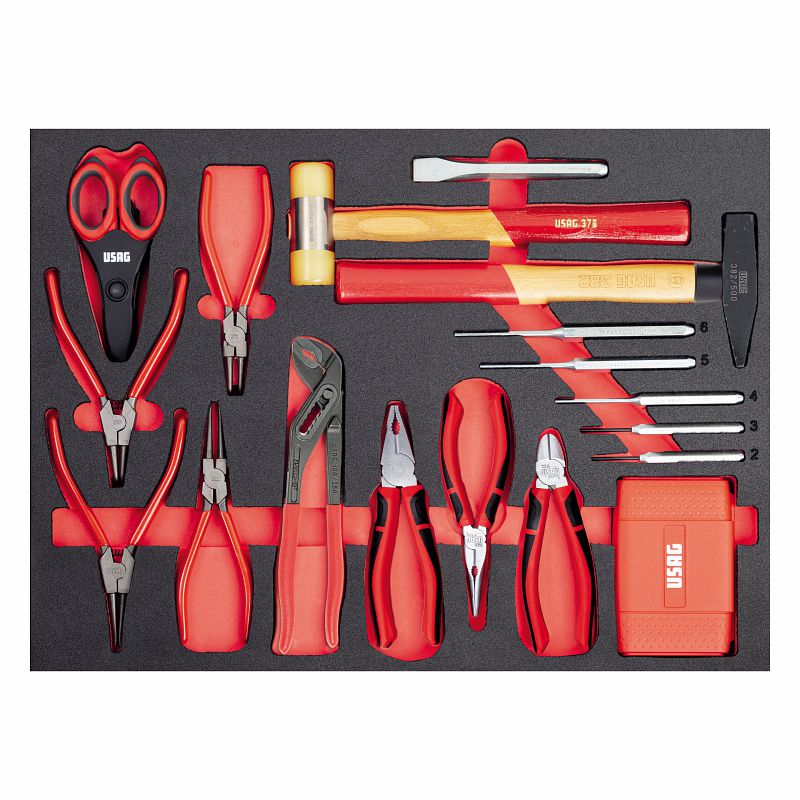 USAG 519 M 150 – Modulo in spugna bicolore 49 pz con pinze, martello e set inserti