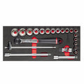 USAG 519 M 613CEAX – Modulo in spugna bicolore 22 pz 1/2" con bussole X-Grip e cricchetto IP51