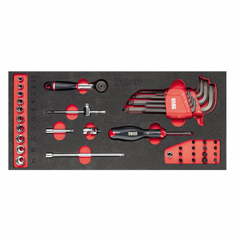 USAG 519 M 613AEAX – Modulo in spugna bicolore 41 pz 1/4" X-Grip con bussole e inserti TORX®