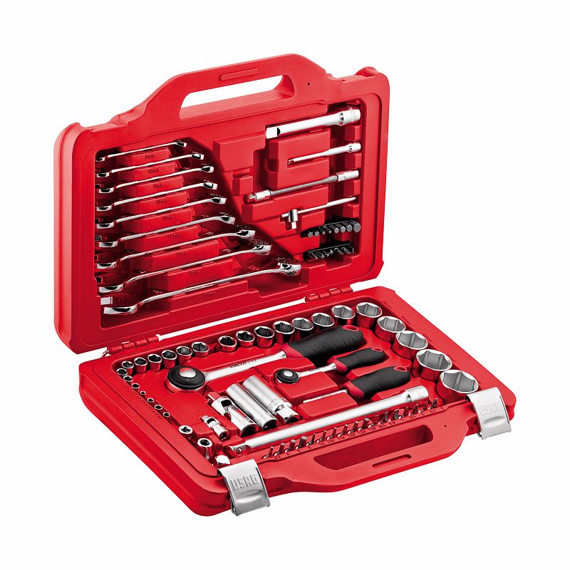 USAG 601 1/4–1/2 J82 | Assortimento in cassetta modulare 82 pezzi con bussole esagonali e chiavi combinate